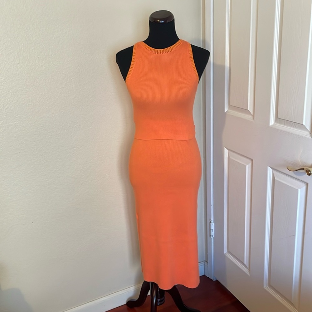 New HOUSE OF HARLOW 1960 Bright Popsicle Orange Midi Skirt Set